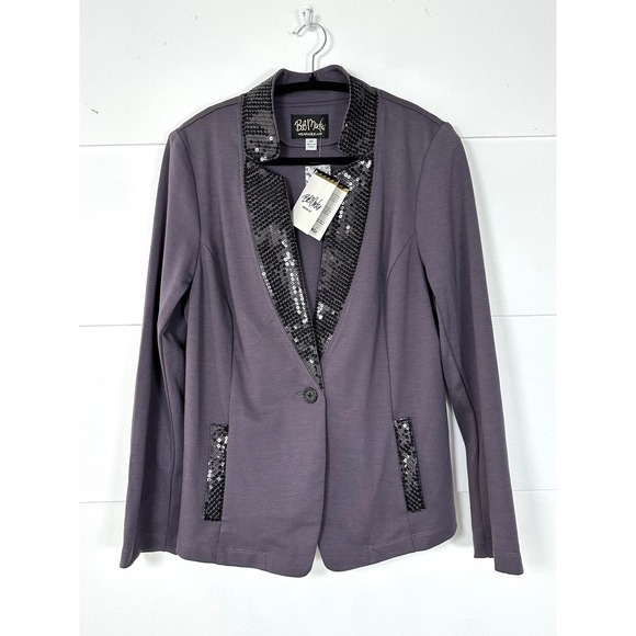 Bob Mackie Jackets & Blazers - Bob Mackie Wearable Art QVC purple knit blazer‎ black sequins womens M NWT
